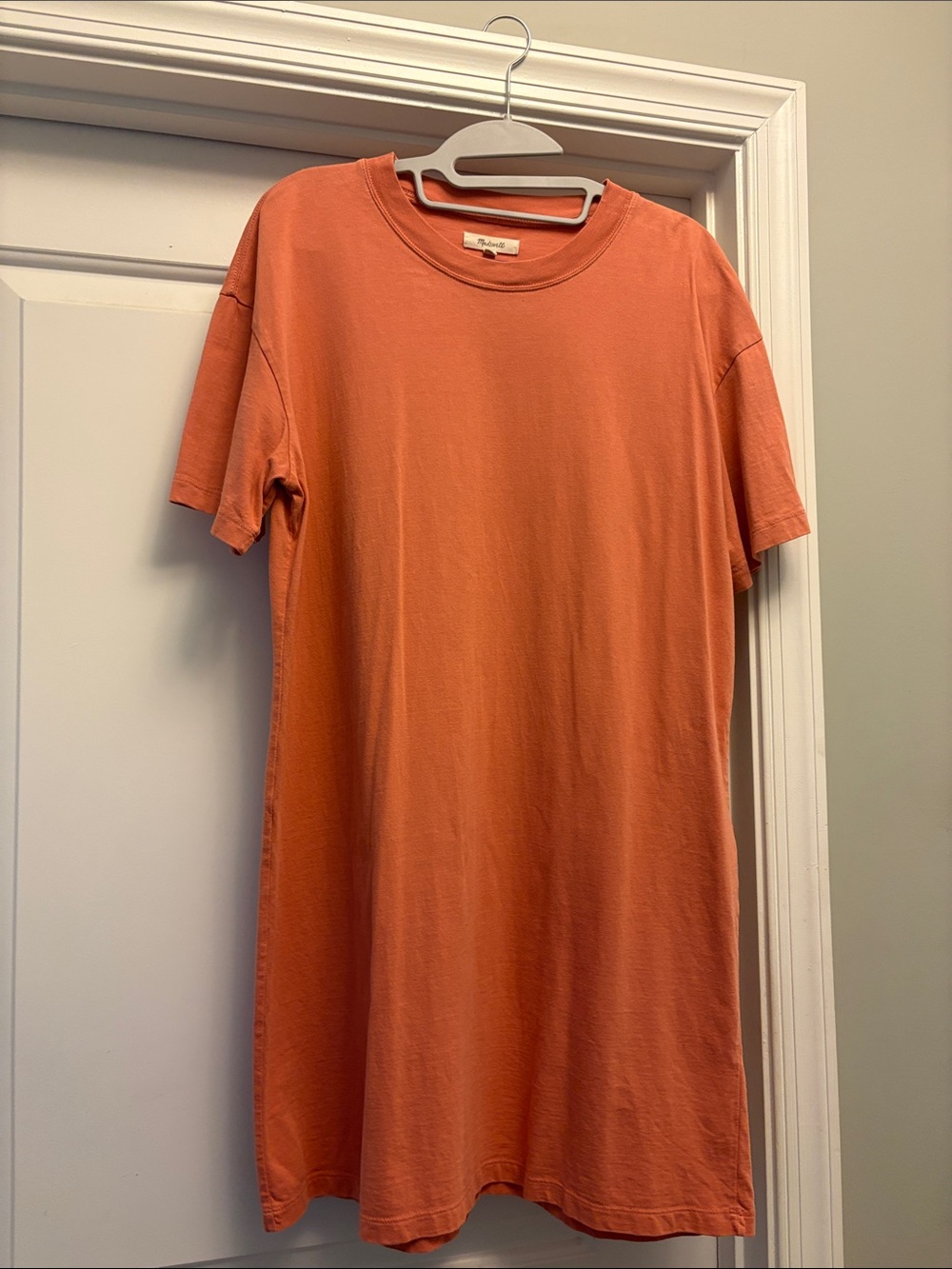 Madewell Coral-Orange Short Sleeve Crewneck Tee- Shirt Dress
